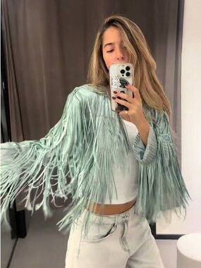 Zara Metallic Silver Fringe Jacket